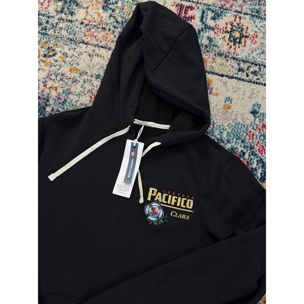 NEW Marine Layer Women's Sunset Pullover Hoodie in Black Pacifico Clara Sz L